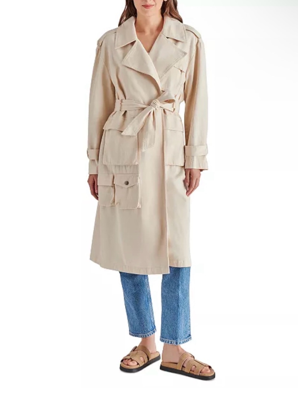 Steve Madden Women's Sunday Cotton Belted Trench‎ Coat Small Beige